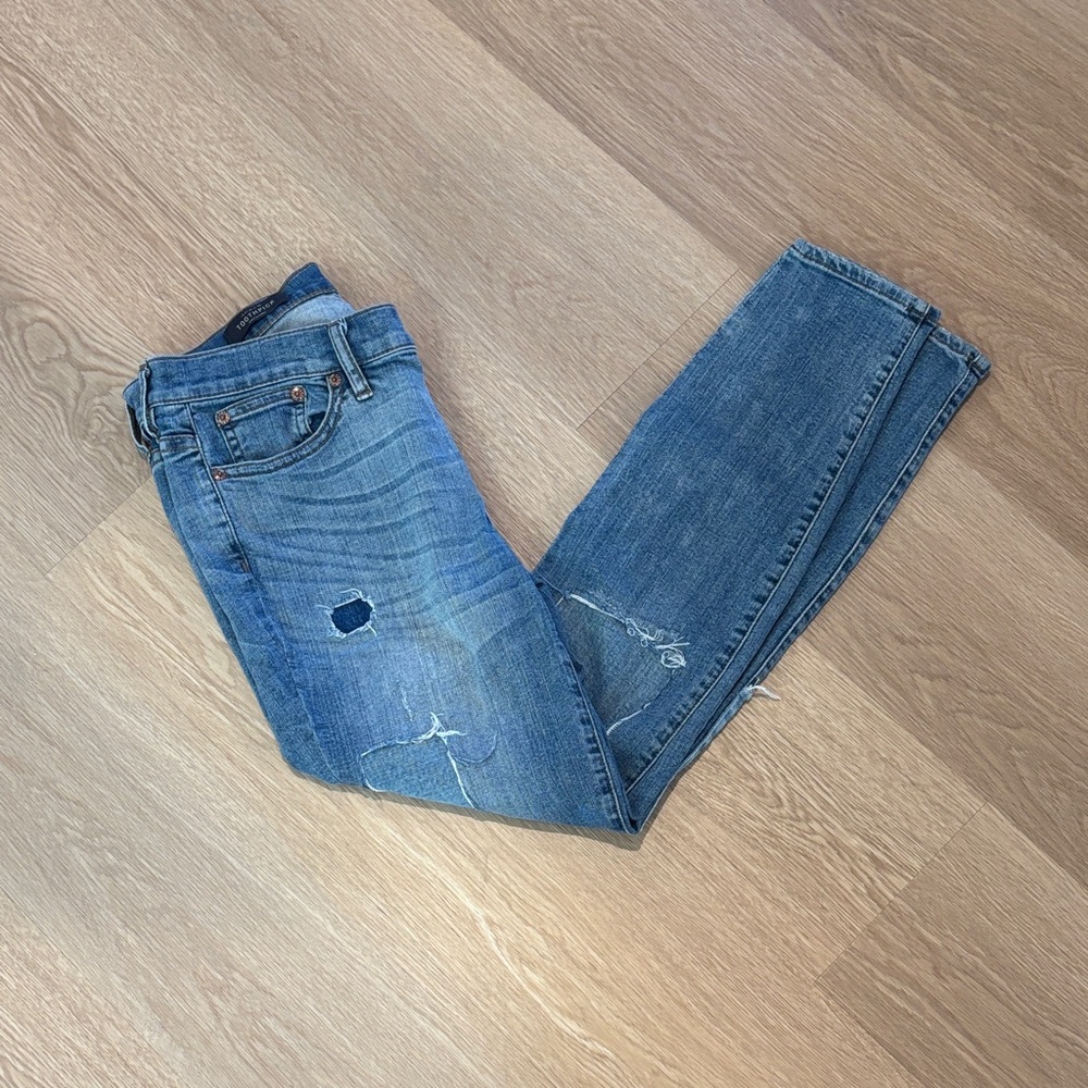 J. Crew Blue Skinny Jeans with Distressed Details